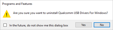 Program Features Qualcomm Driver Uninstall Yes